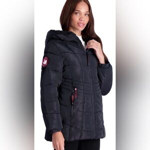 Canada Weather Gear Quilted Hooded Reversible Sherpa Coat Black
